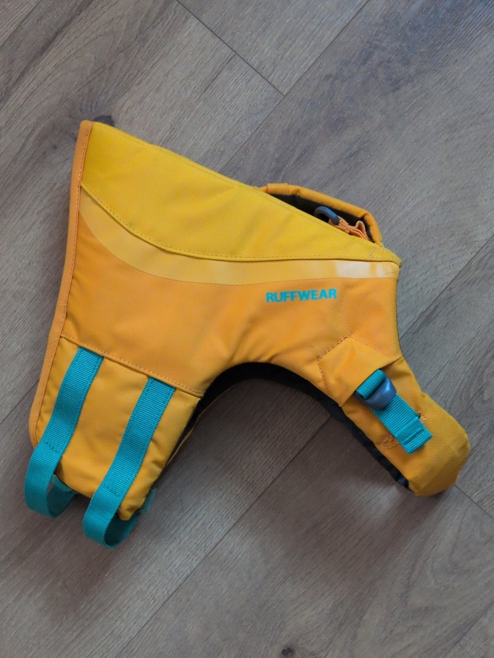 RuffWear Yellow Dog Life Jacket with Teal Straps Size XS